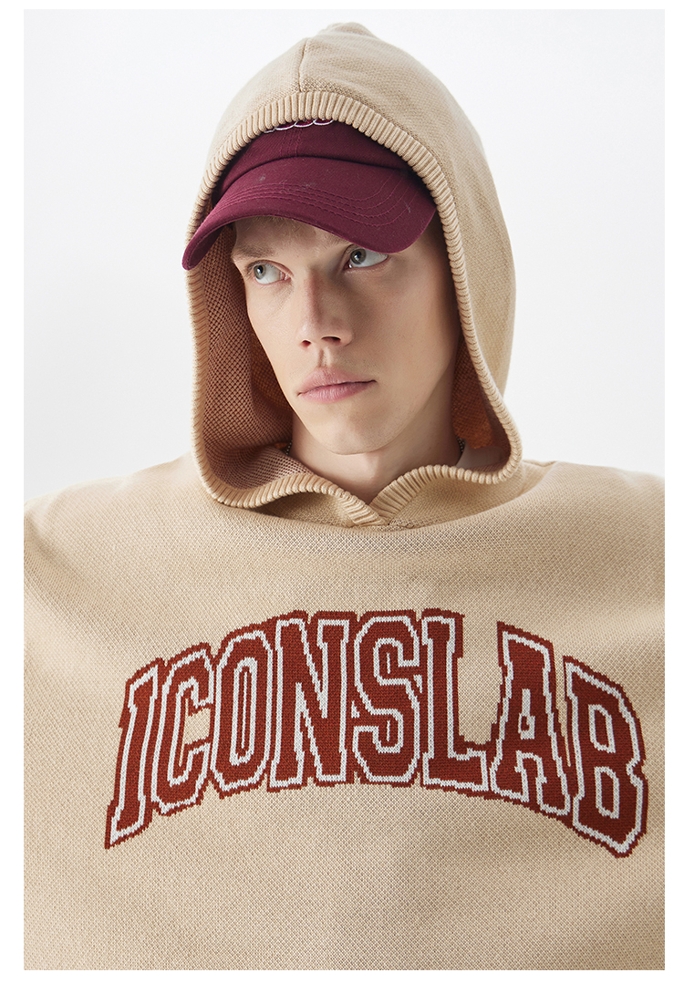 iconslab联名ssur plus 美式拱形字母宽松连帽毛衣卫衣男女款潮牌