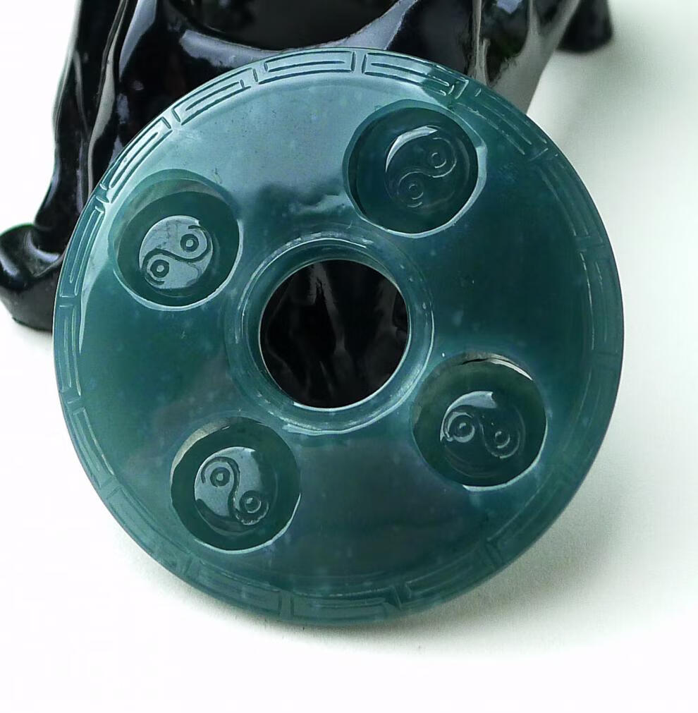 古珍 缅甸翡翠a货 女款玉挂件蓝水时来运转翡翠吊坠34.