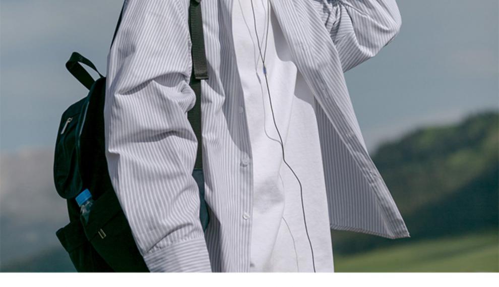 sijian雅痞cityboy廓形衬衫男长袖病号服少年感蓝白条纹衬衣 蓝色 l