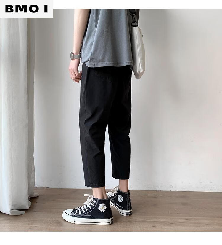 高端品牌夏天fashion休闲裤裤子男夏季薄款韩版潮流ins九分裤小脚宽松