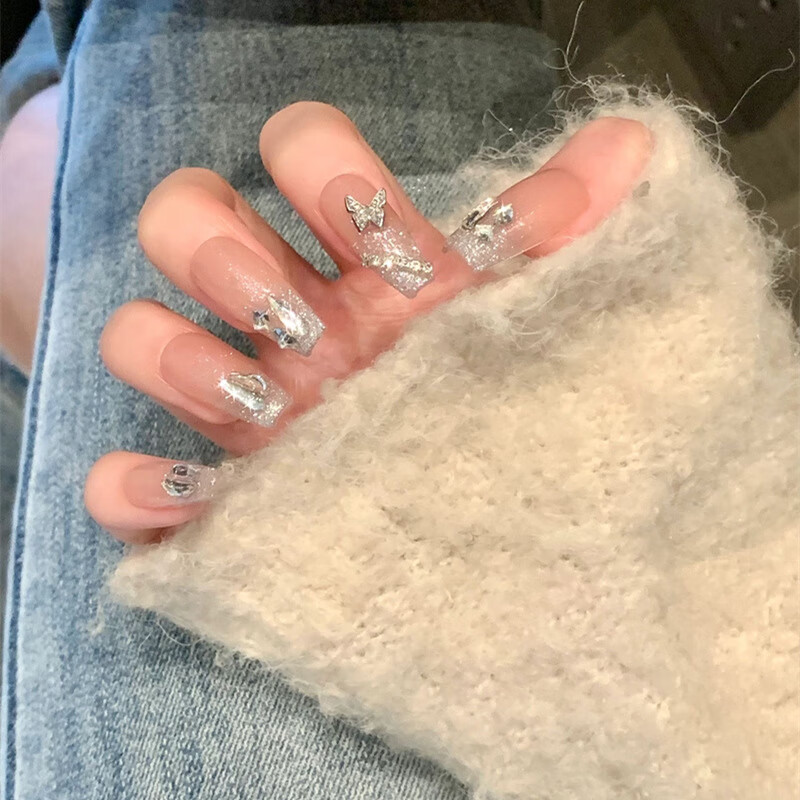 迪卡露（Dikalu）Ins 小红书穿戴甲甲片批发长款碎钻蝴蝶美甲贴成品指甲贴片果冻胶 CDJ-307-精灵蝴蝶 1ml