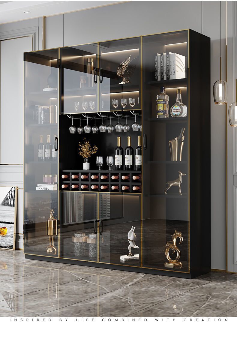洛淼轻奢玻璃门酒柜红酒柜家用客厅展示柜现代简约一体靠墙储物柜 4门