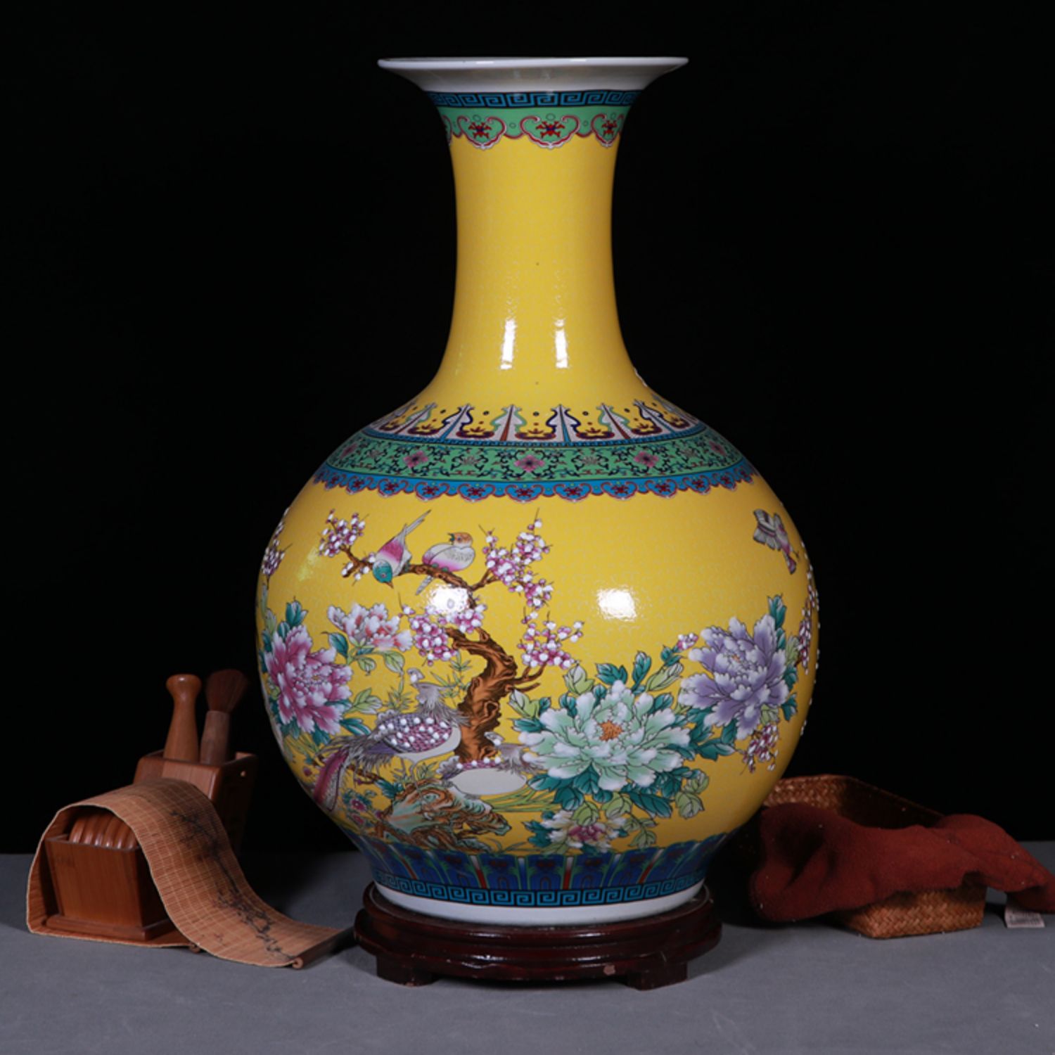 岙筱景德镇珐琅彩大花瓶陶瓷器家居客厅中式落地插花装饰品电视柜摆件