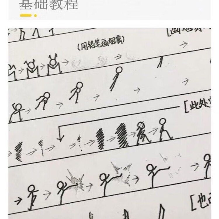 画儿童创意火柴人格斗打斗武术教程翻纸连环画教程 教程1 3 3本100页