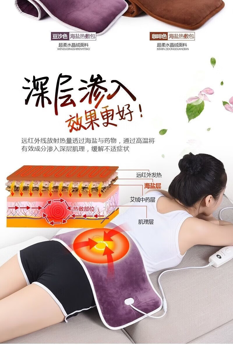 保暖用品粗盐电加热理盐袋子艾草热敷包驱寒祛湿排寒 高低档控温(配艾草药包) 1个
