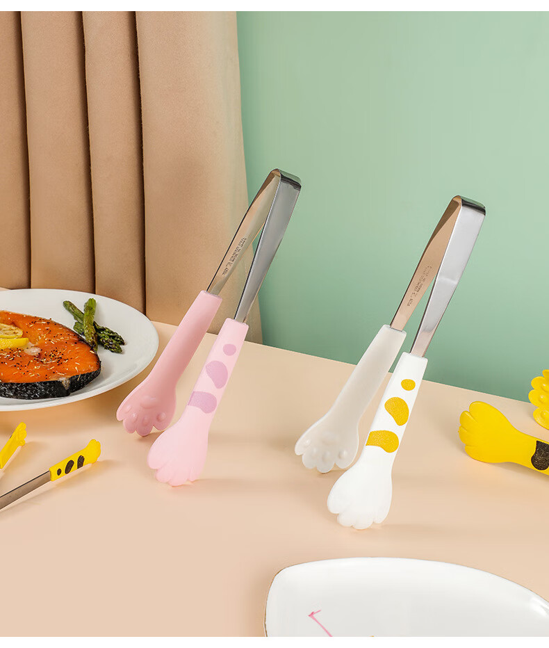 奕雪猫爪食品夹不锈钢食品级烘焙烧烤夹厨房食品食物夹面包甜点零食夹