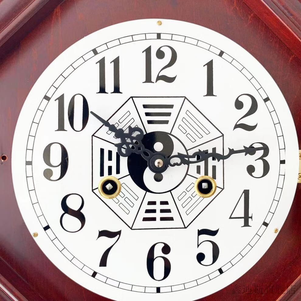 机械挂钟老式上发条老式全铜机芯实木风水 报时新中式八卦摇摆上发条