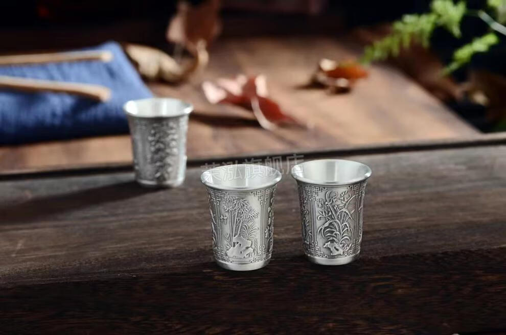 酒壶复古风潮 足银家用酒具酒器中式复古银酒杯酒壶999纯银白酒杯银