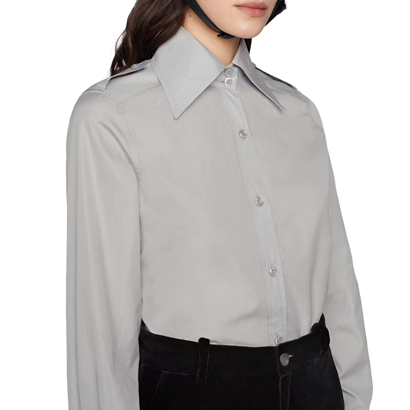 【包税】gucci/古驰 21年秋冬新款 女士浅灰色精细棉府绸长袖衬衫6756