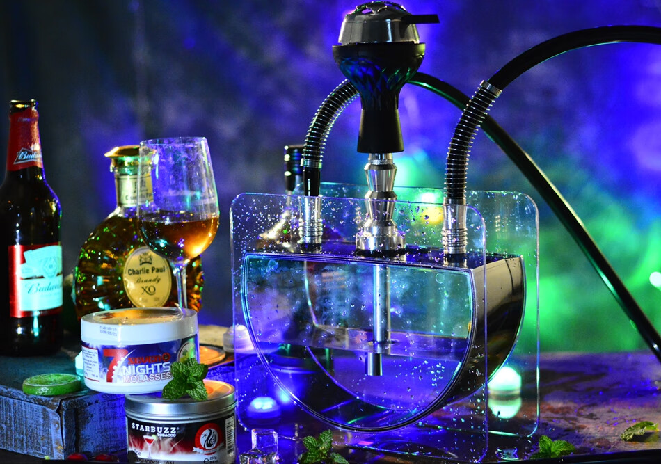 网红酒吧水烟套装大烟雾双管水烟 壶ktv水果味烟具双人水烟全套 正方