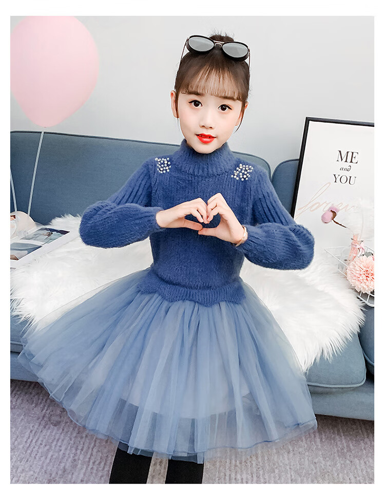 女童加厚连衣裙秋冬季小学生儿童小裙子912岁中大童小女孩公主裙水貂