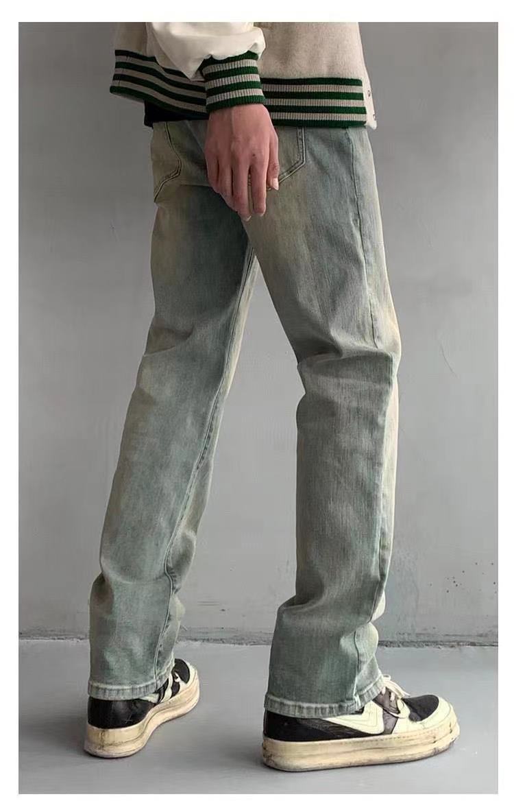 黄泥染牛仔裤男新因素高街重工水洗做旧直筒改良版型高质量牛仔裤