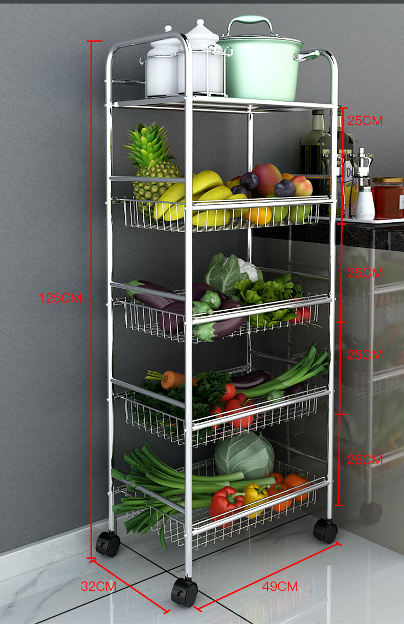 304不锈钢厨房蔬菜置物架落地多层装放菜架子移动水果蔬菜收纳架jmsc3