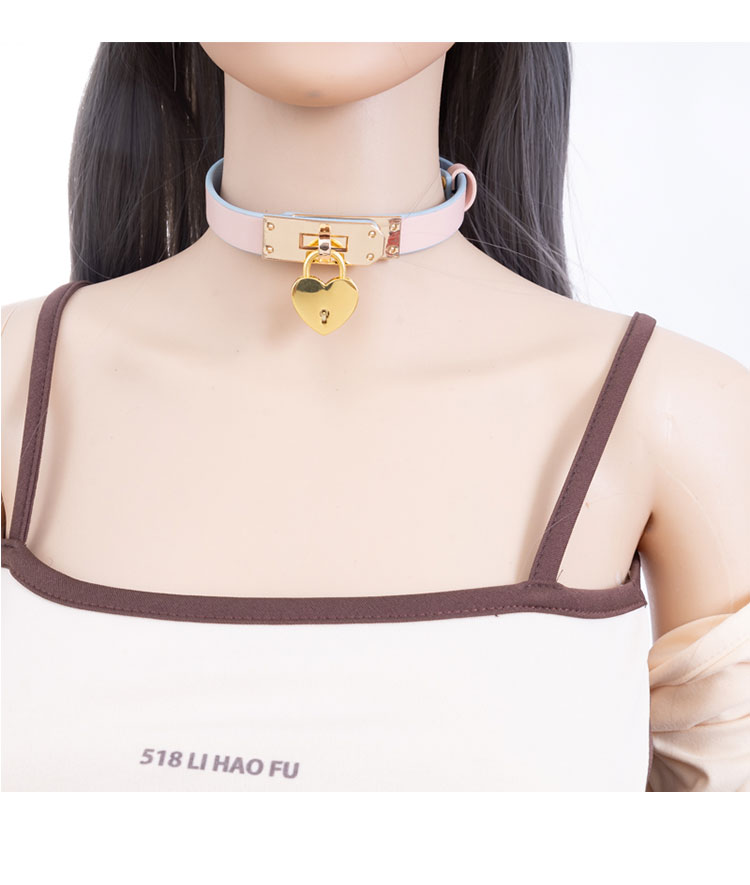 sm项圈k9真皮男m女m人用牵引情趣人戴母狗道具定制刻字真皮带锁深蓝色