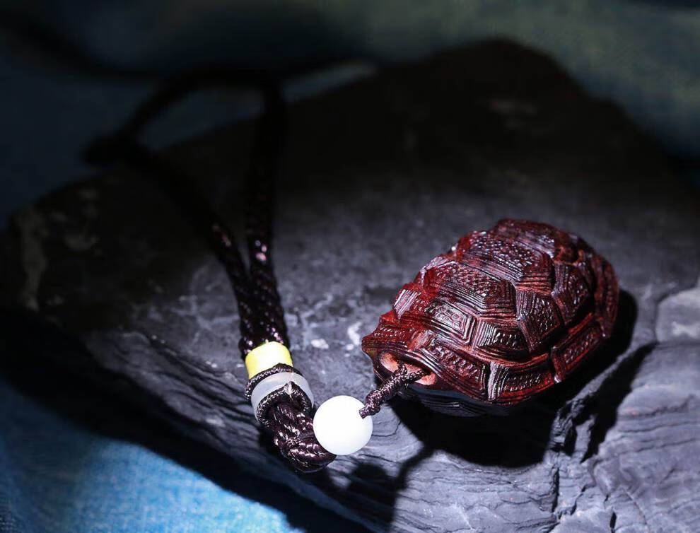 乌龟壳手把件 印度小叶紫檀 富甲一方 招财手工龟甲手把件 文玩吊坠