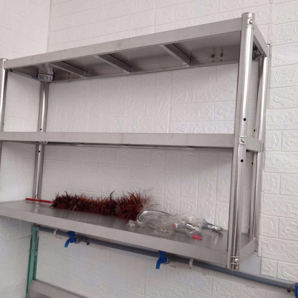 厨房3层挂墙架子不锈钢置物架托壁挂式二层收纳吊柜架微波炉架255高三