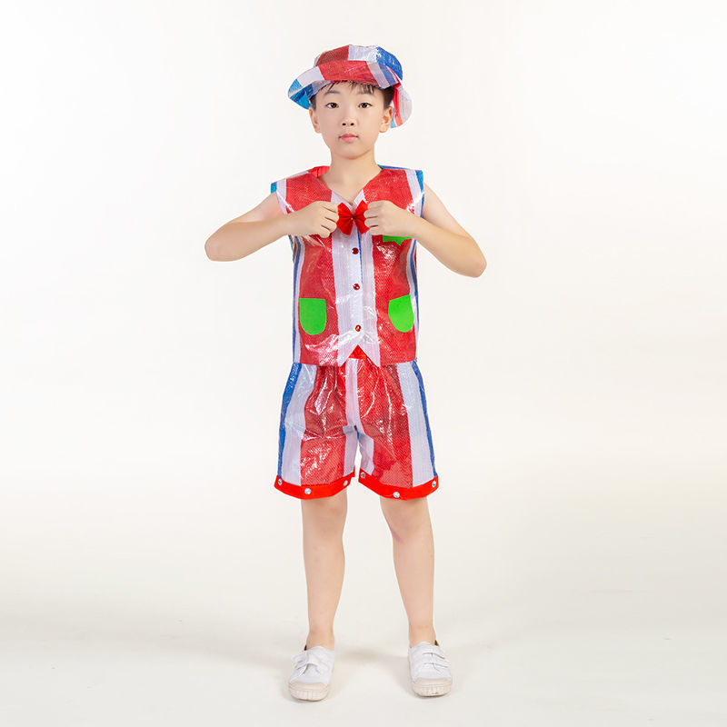 valor man儿童环保走秀服装男女孩衣服幼儿园亲子创意时装秀手工diy