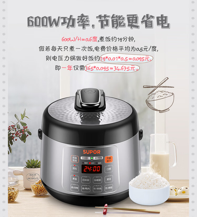 苏泊尔迷你电压力锅2.5l升小型家用高压饭煲1多功智能3sbe 星空灰 2.