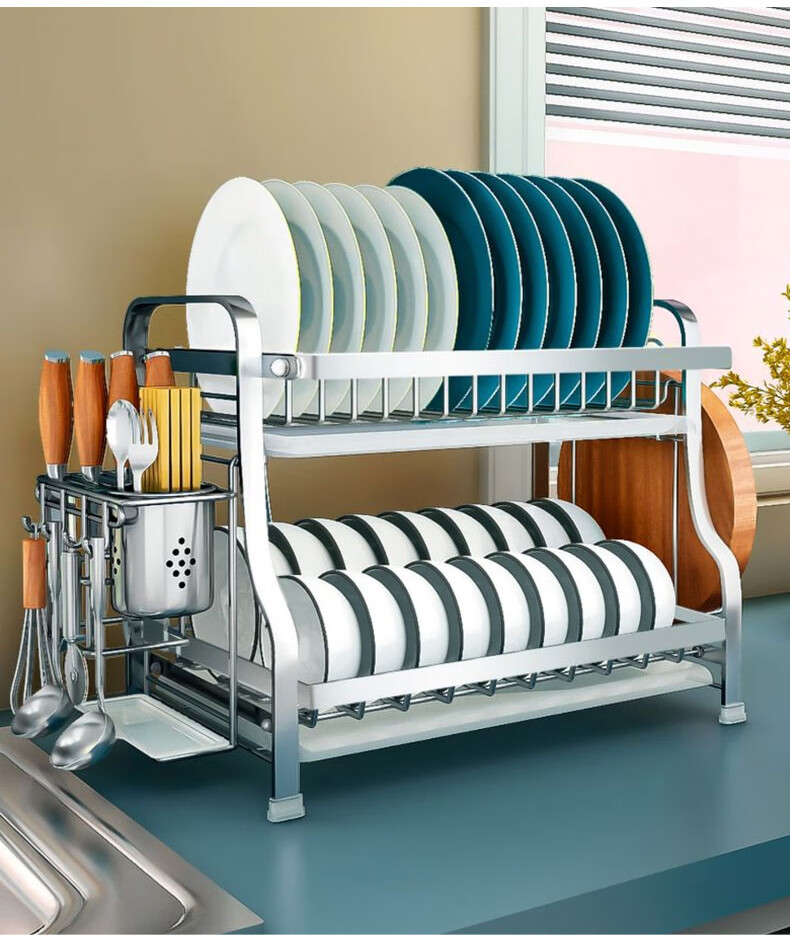 304不锈钢碗碟碗盘收纳架厨房碗架沥水架洗碗槽置物架碗筷收纳盒 加粗