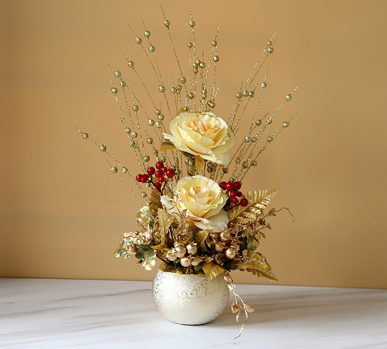 客厅仿真花套装假花装饰绢花玫瑰餐桌摆件盆栽欧式花瓶插花艺摆设红色