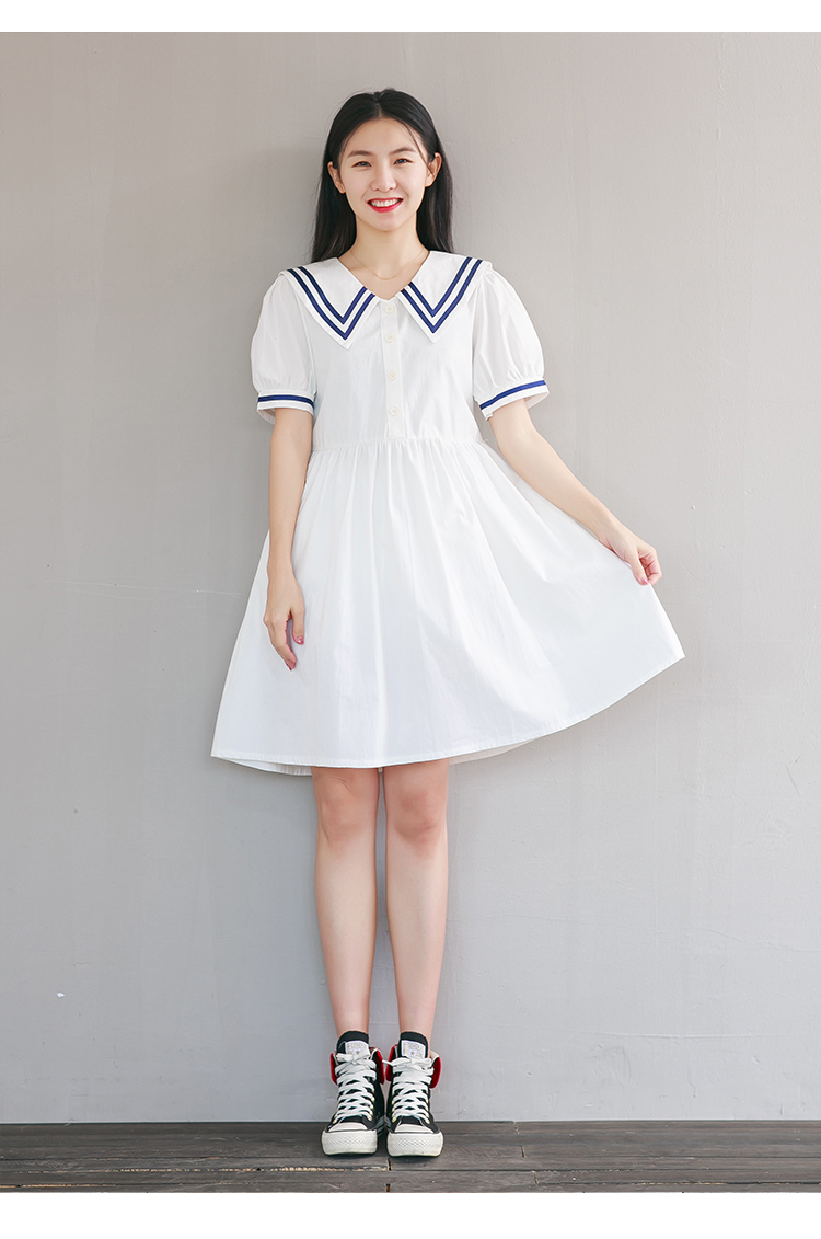 ck 旗舰官方店海军领少女高腰连衣裙中学生日系水手服初中生宽松裙子