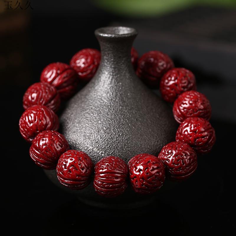 玉久久核桃文玩手串刷包浆桃核手串蚂蚁纹高密核桃手链玉化包浆文玩