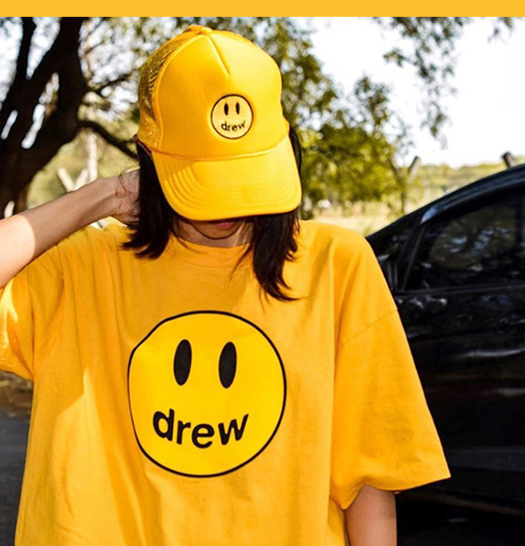 drew笑脸drew笑脸短袖男house圆领字母drewhouse比伯同款drew女 桃红