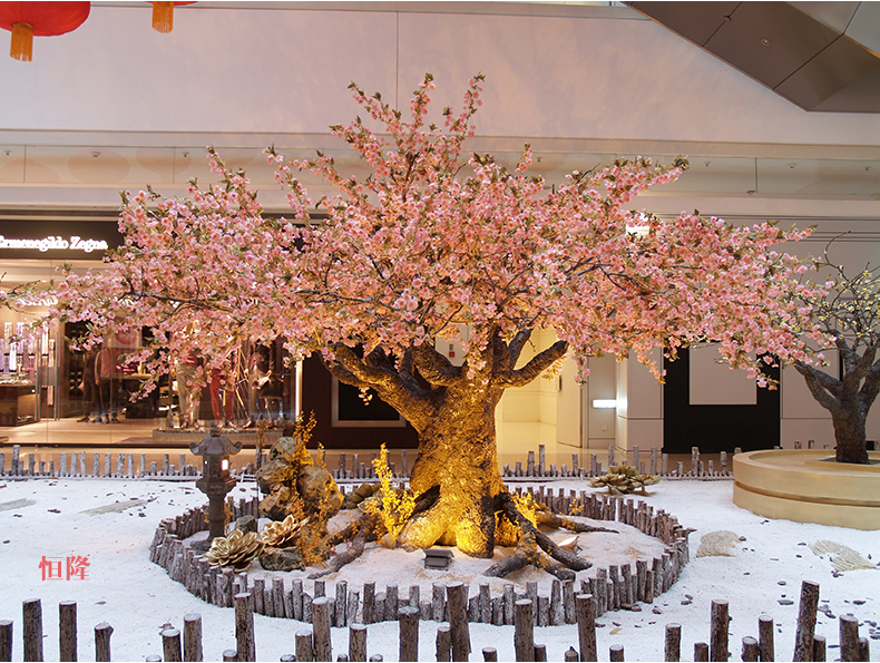 商场酒店grc水泥包柱仿真古桃花树dp点大型仿真植物假樱花树装饰 浅