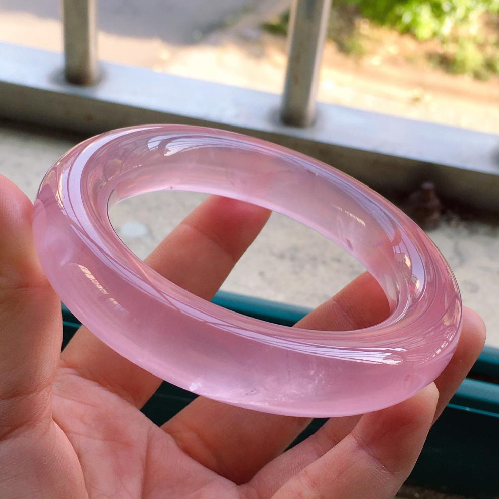 古珍粉晶手镯莫桑比克星光粉晶水晶镯子胖圆条59内径一物一图送长辈