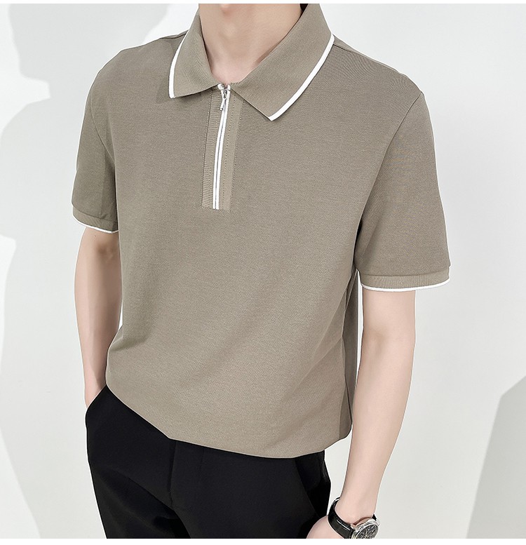 中青年半拉链立领t恤男短袖商务休闲拉链夏季感轻熟风装半袖上衣黑色m