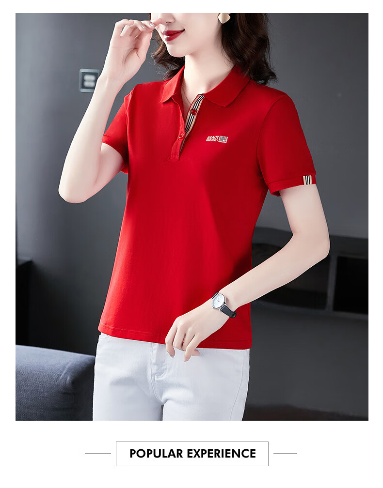 朴花衣裳翻领t恤女短袖有带领子 休闲运动半袖上衣女士夏季宽松polo衫