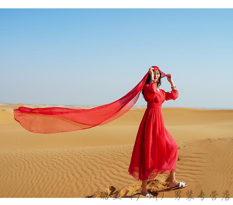 海边度假连衣裙收腰显瘦红色沙滩裙气质雪纺沙漠长裙超仙 红色  同款