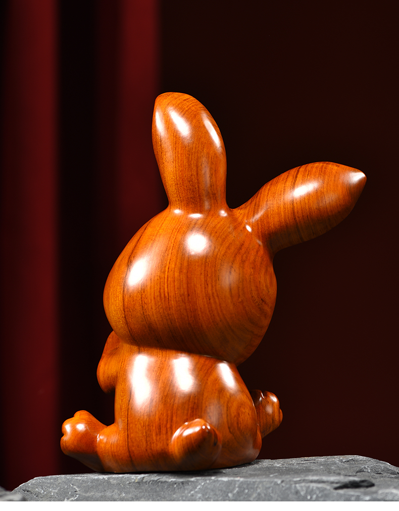 qwc 木雕摆件小兔子实木头雕刻动物生肖家居客厅装饰书架女友生日礼物