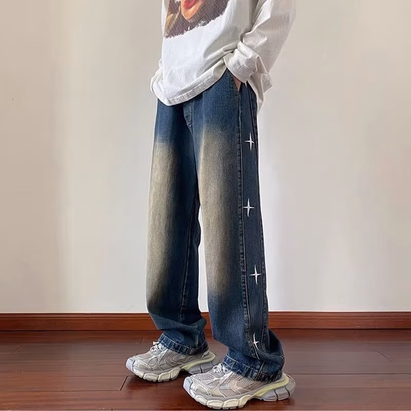 American Retro Star Jeans Men's 2026 Spring New Loose Straight Wide-leg Pants Ruffian Handsome Casual Pants, Blue S_mkmklike.com