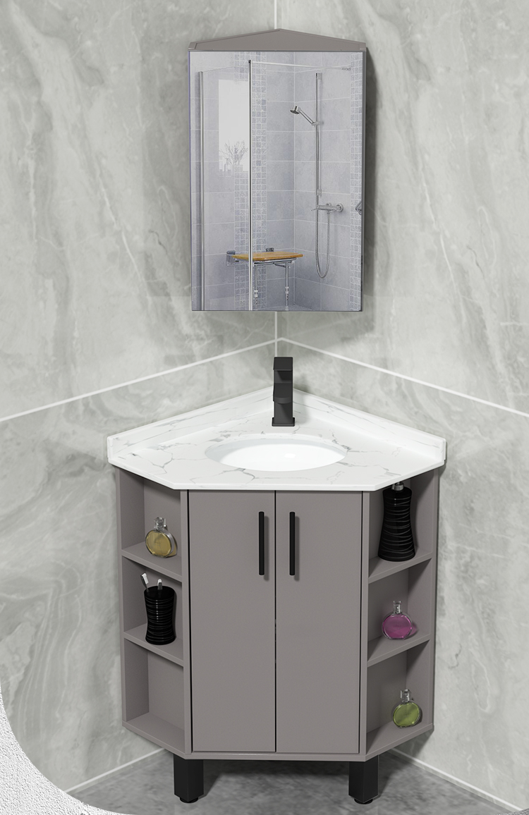 选品质三角浴室柜转角柜卫生间岩板洗脸面盆柜一体洗手池墙角洗漱台