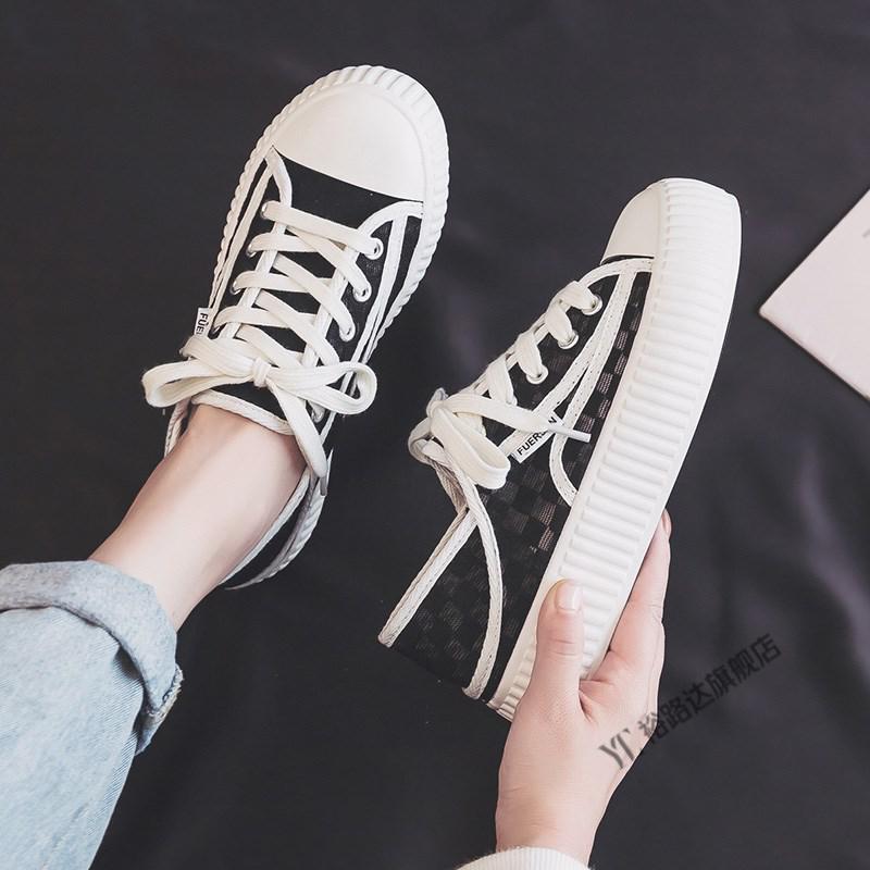 yobn优步网面踩屎感帆布鞋女2022夏季新款学生跑步板鞋透气街拍鞋抖音