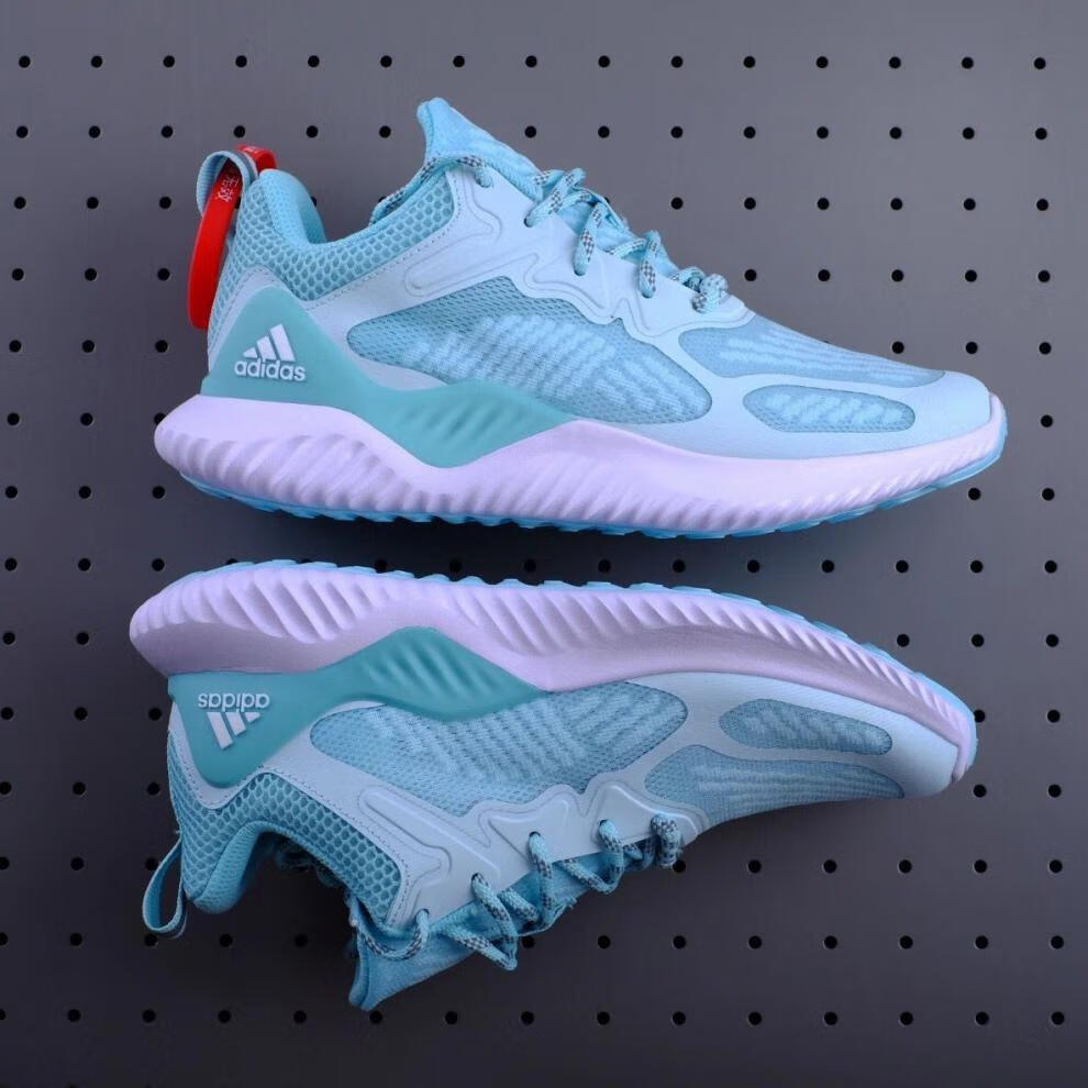 价】三叶草阿尔法小椰子跑步鞋春夏鲨鱼冰丝皮面透气慢跑鞋男鞋 蓝色