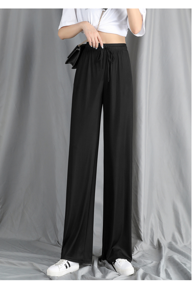 红粉宣言2022夏季冰丝阔腿裤女显瘦速干休闲裤女薄款九分裤黑色九分m