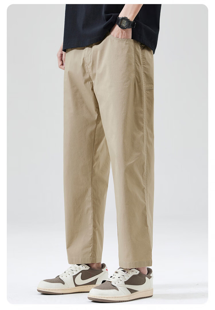 ROMON Men's Ice Silk Casual Pants Summer Thin Straight Loose American Style Draped Versatile Cigarette Nine-Point Pants Black L 9