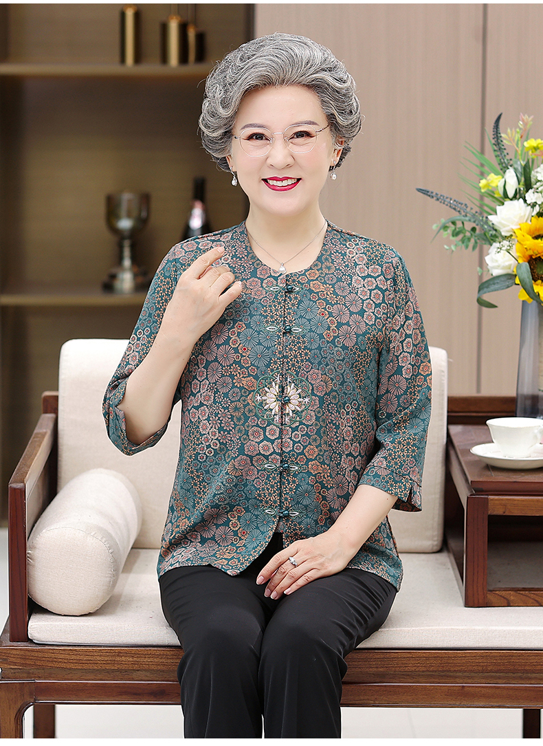 奶奶装夏装衬衫t恤套装中老年人妈妈装夏季宽松衬衣60岁70老太太衣服