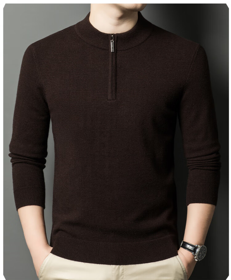 Hengyuanxiang [Wool Included] Middle-aged Thickened Half-high Zipper Collar Sweater Men's Knitted Base Warm Shirt Haqing M 10