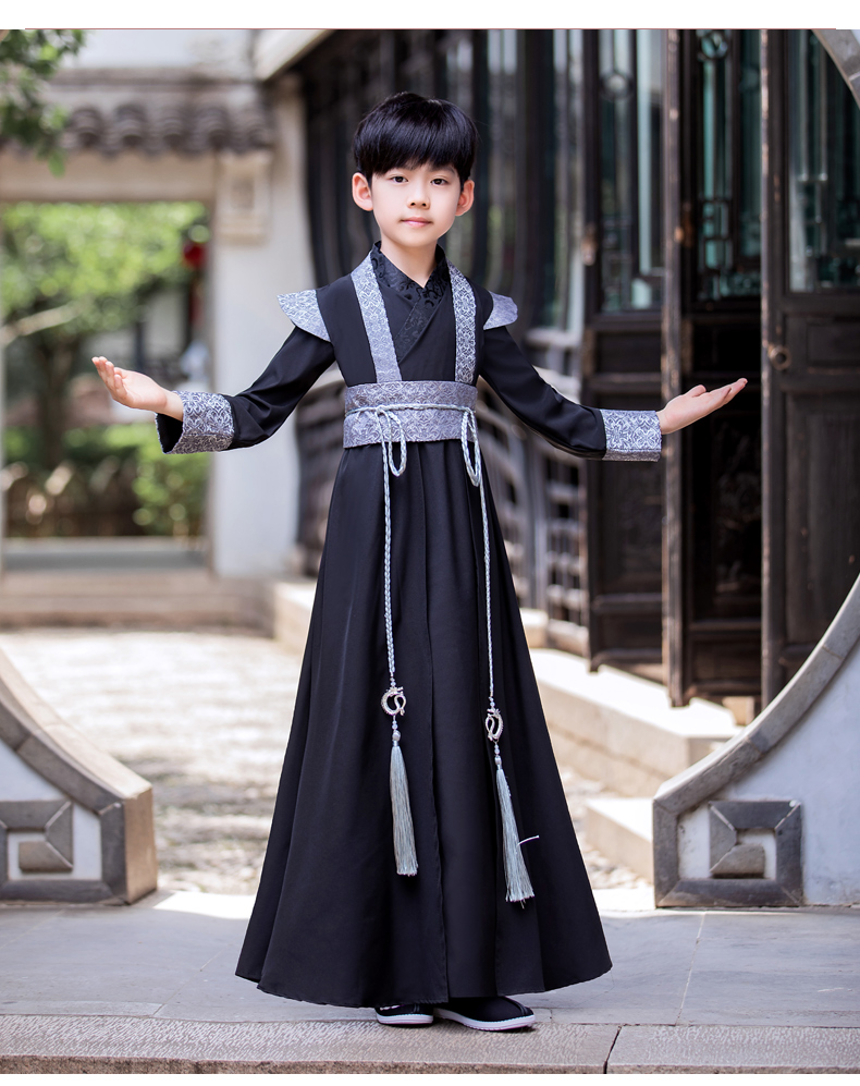 男童汉服夏季薄款儿童仙古风少爷帅气中国风男孩古装武侠演出服迎龙白