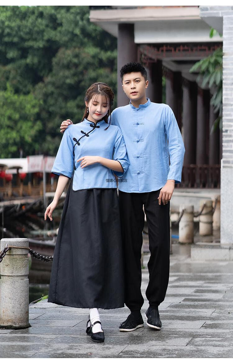 学生民国风五四青年装民国装女装中山装男班服舞台表演合唱服装 蓝