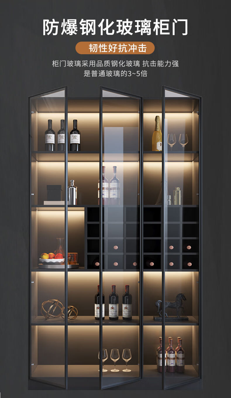 2022新款玻璃门酒柜轻奢家用客厅靠墙现代简约展示柜实木储物橱柜定制