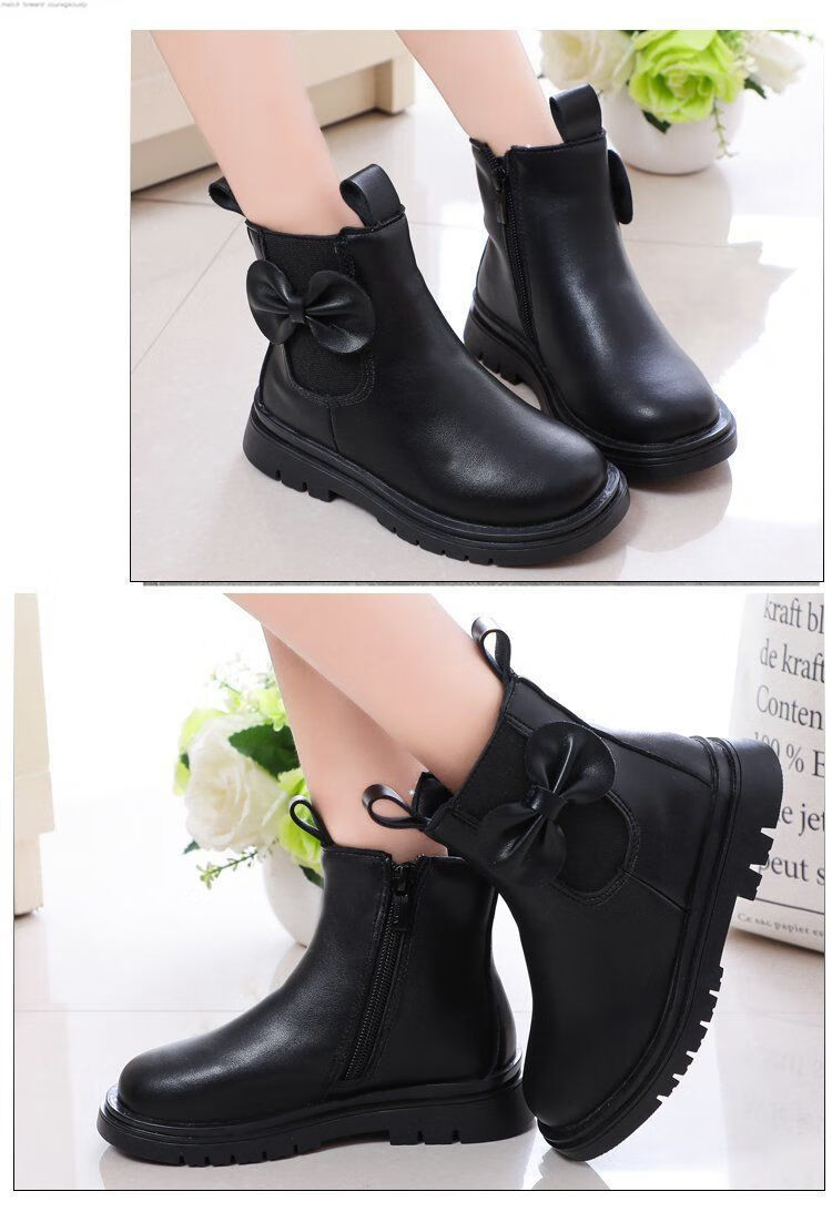 小学生马丁鞋加绒女儿童小女孩子春秋天穿的童马丁靴单靴皮面英伦短靴