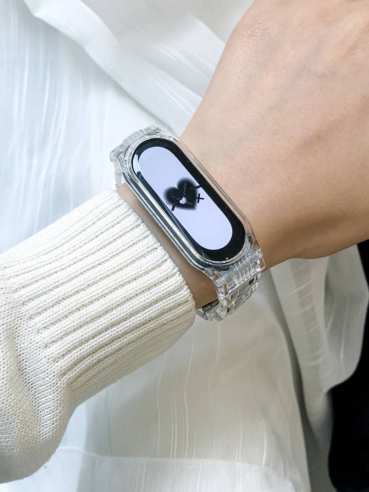 奥蒂罗适用手环5腕带手环6/7nfc版透明三珠树脂智能运动替换带个性潮