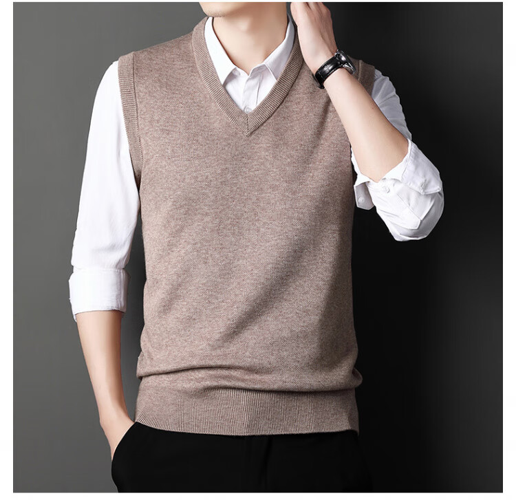 Hengyuanxiang Men's Knitted Vest Sleeveless Sweater Black XL Autumn Winter Thick Warm V-Neck Dad Style 7