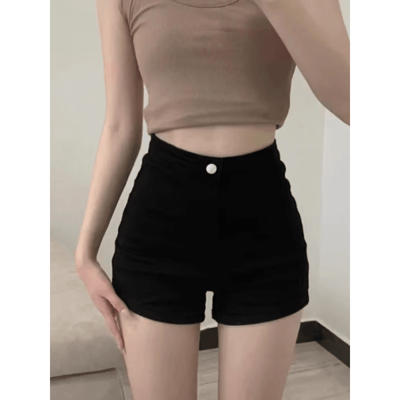 Miao Lian Duo Black Shorts Summer Women's high-waisted denim Shorts Slimming Super Shorts Girls' Shorts Lengthening Legs Hot Girl Shorts Black [High-waisted] Denim Shorts [Spring and Autumn Thin Style] M [Suggested 95-110 pounds] thumbnail 7