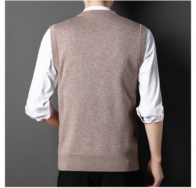 Hengyuanxiang Men's Knitted Vest Sleeveless Sweater Black XL Autumn Winter Thick Warm V-Neck Dad Style 8