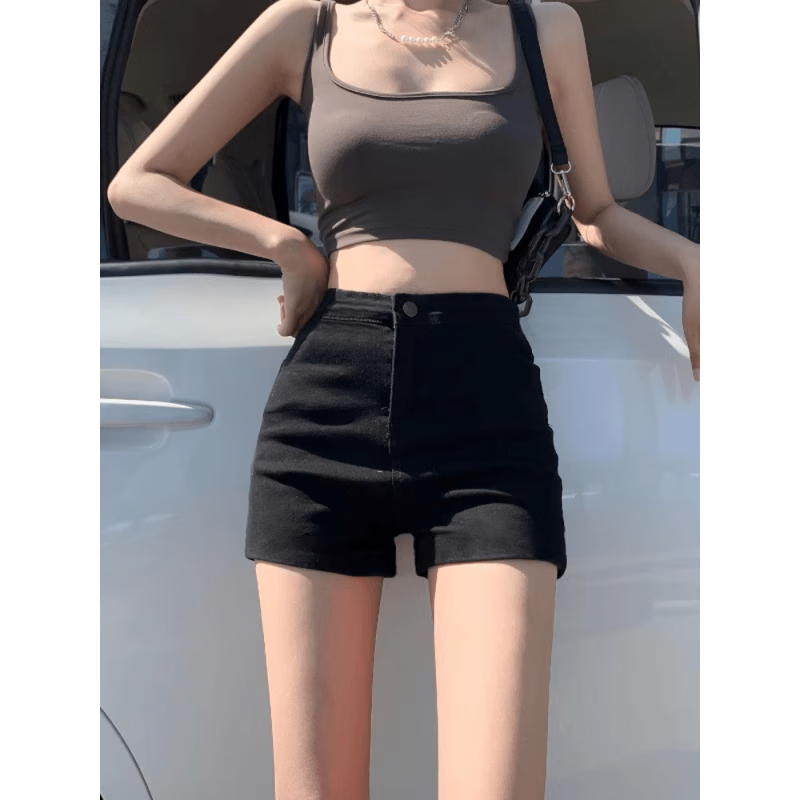 Miao Lian Duo Black Shorts Summer Women's high-waisted denim Shorts Slimming Super Shorts Girls' Shorts Lengthening Legs Hot Girl Shorts Black [High-waisted] Denim Shorts [Spring and Autumn Thin Style] M [Suggested 95-110 pounds] thumbnail 4